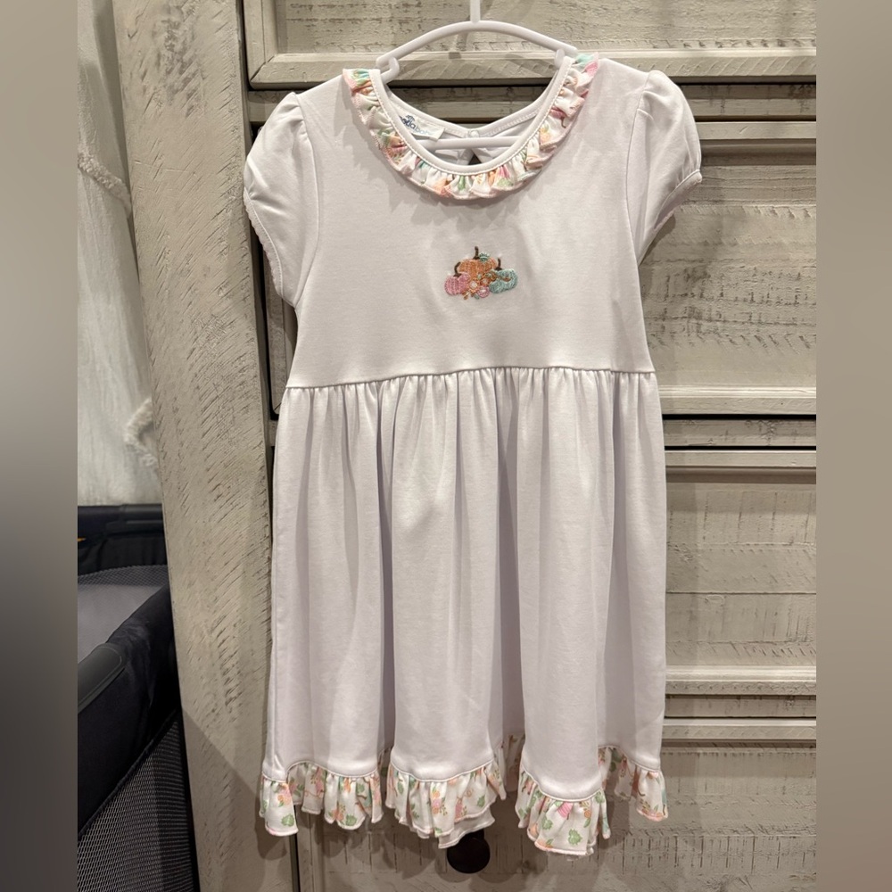 Magnolia baby White Dress with Pastel pumpkin Accents 2t